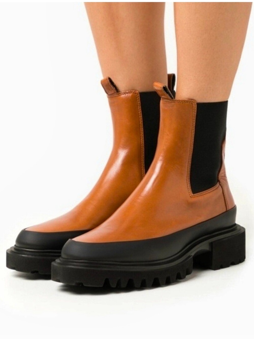 All Saints Chelsea Boots Harlee Lug Sole in Tan Leather
